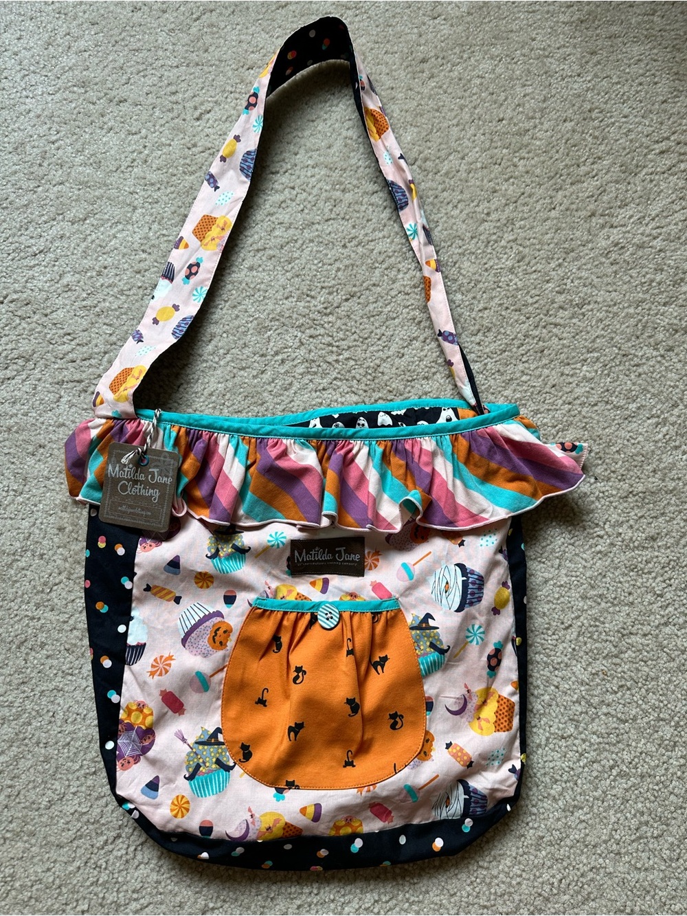 Matilda Jane Girls' Multicolor Ruffle Crossbody Tote Halloween Themed